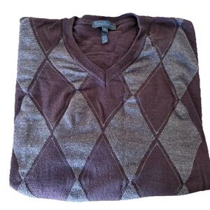Enzo Mantovani 100% Merino Wool V-neck Pullover Sweater Mens SZ XL ITALY Argyle